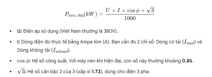 Công thức chuyển đổi từ Ampe (A) sang Công suất tiêu thụ (kW)