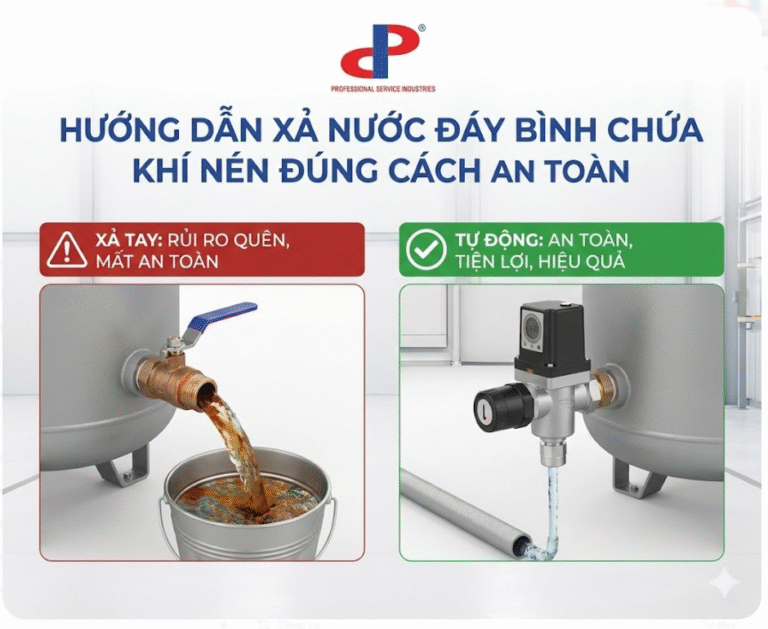 Hướng dẫn xả nước đáy bình chứa khí nén đúng cách an toàn