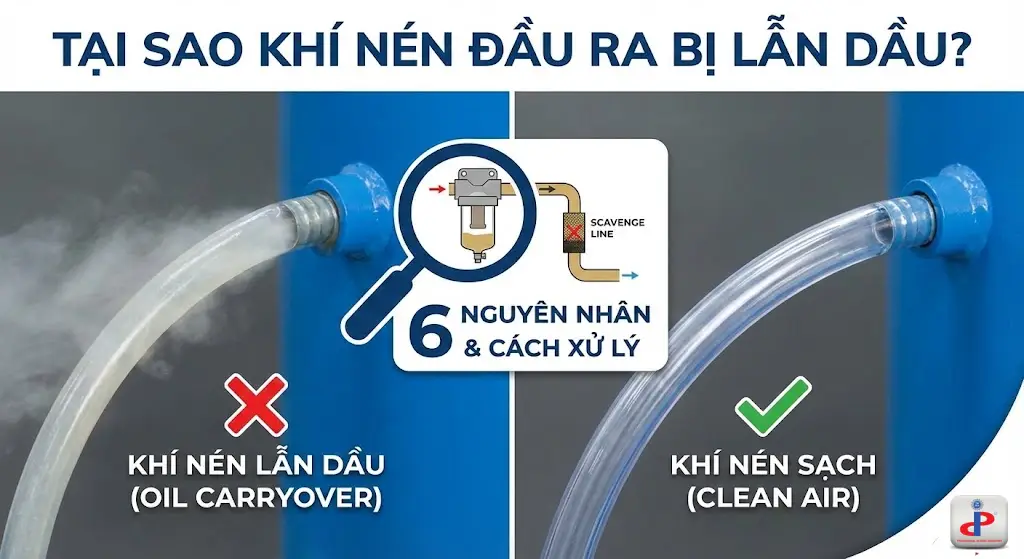 Khí nén đầu ra bị lẫn dầu